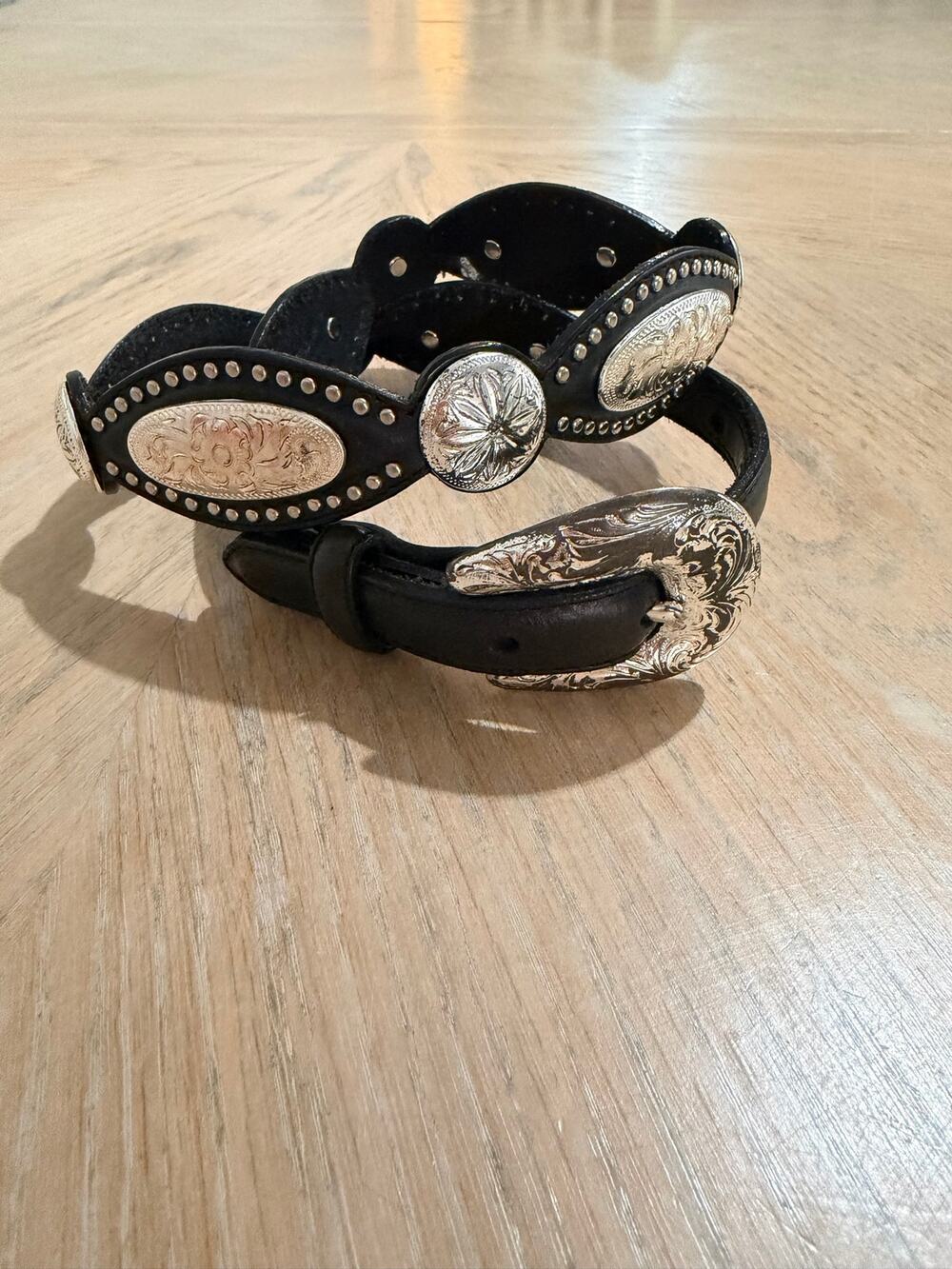 Tony Lama vintage black leather western concho belt with silver hardware size 30